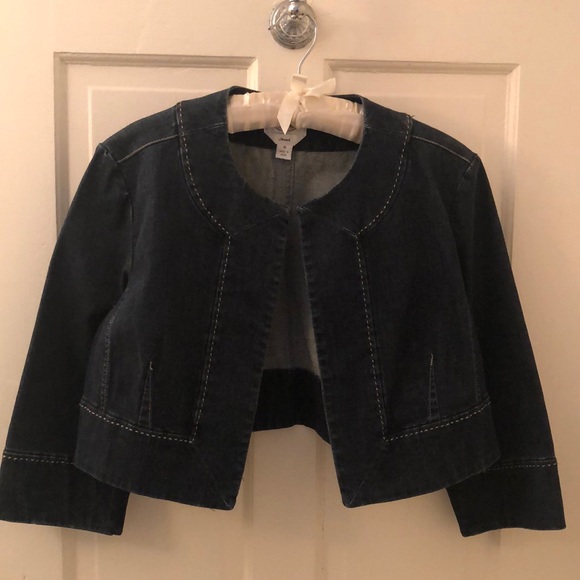 Talbots dark blue stretch denim bolero with pretty detailed stitching size 16 - Picture 1 of 4